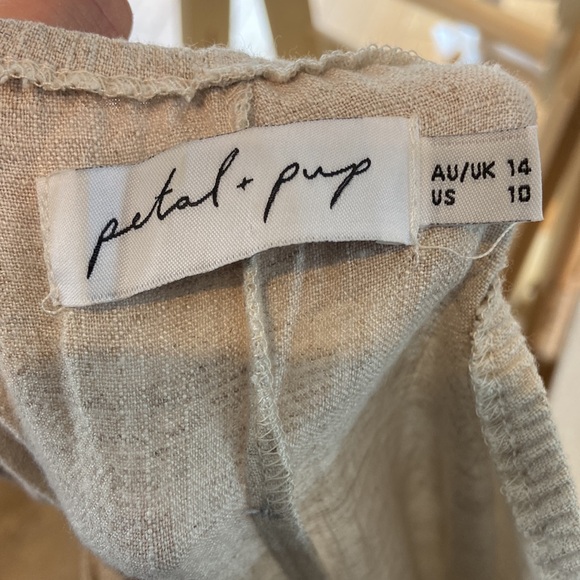 Petal and Pup Linen Blend Natural Beige Midi Tie Back Open Back Dress - Picture 7 of 9